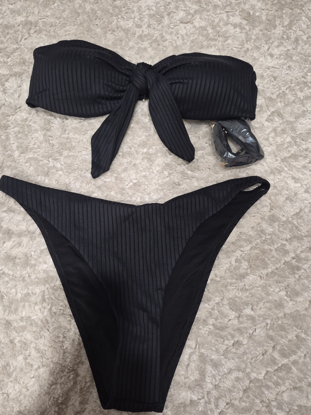Rebecca Minkoff Black Ribbed Bandeau Bikini Set